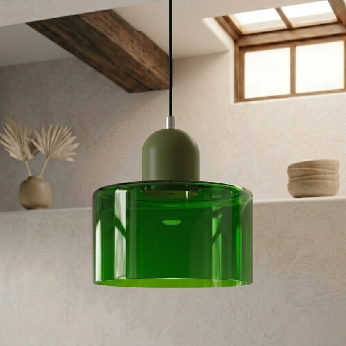 Moderne Glas-Pendelleuchte in Trommelform