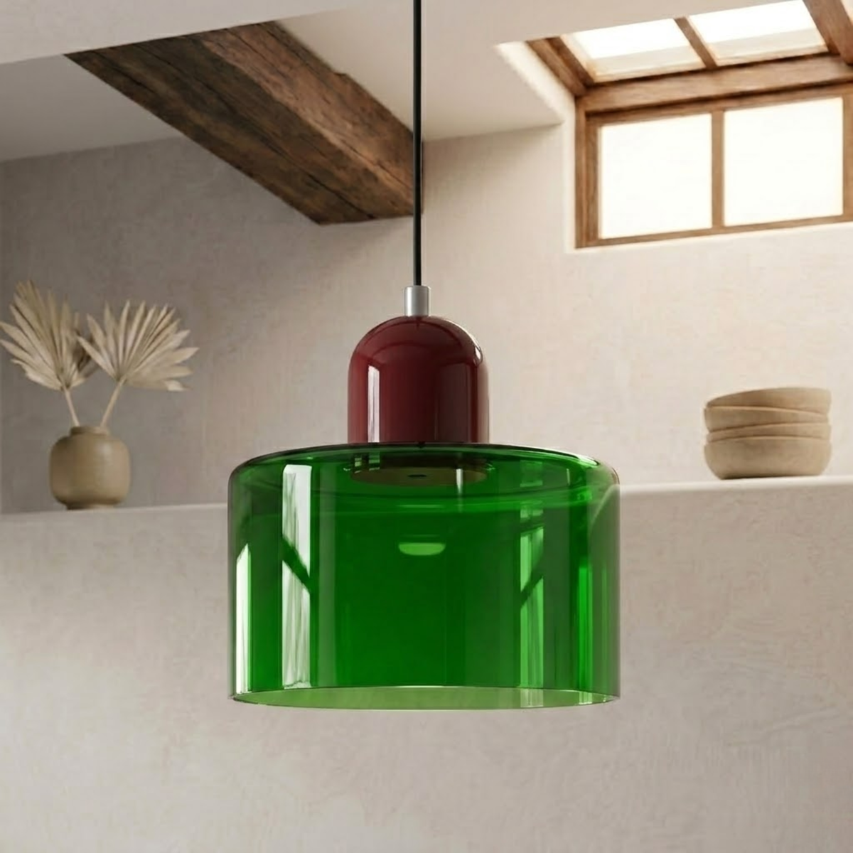Moderne Glas-Pendelleuchte in Trommelform