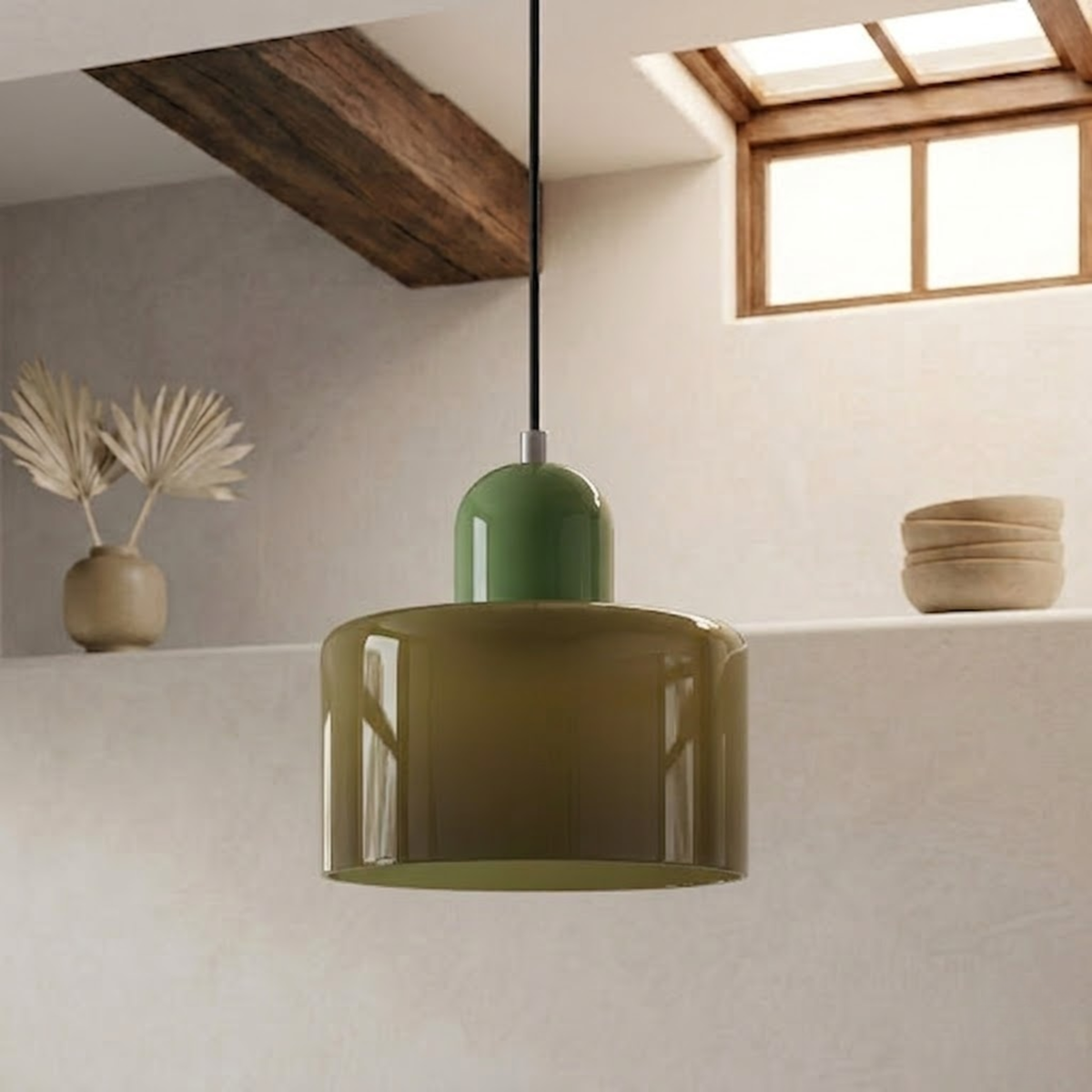 Moderne Glas-Pendelleuchte in Trommelform