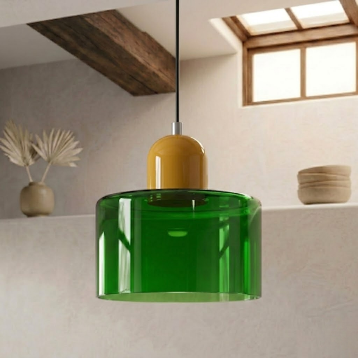 Moderne Glas-Pendelleuchte in Trommelform