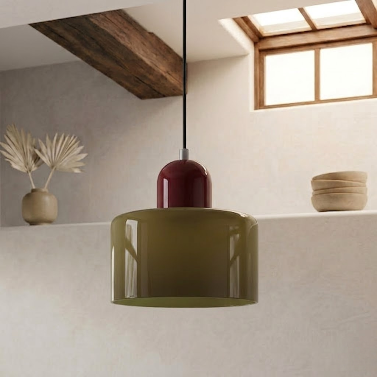 Moderne Glas-Pendelleuchte in Trommelform
