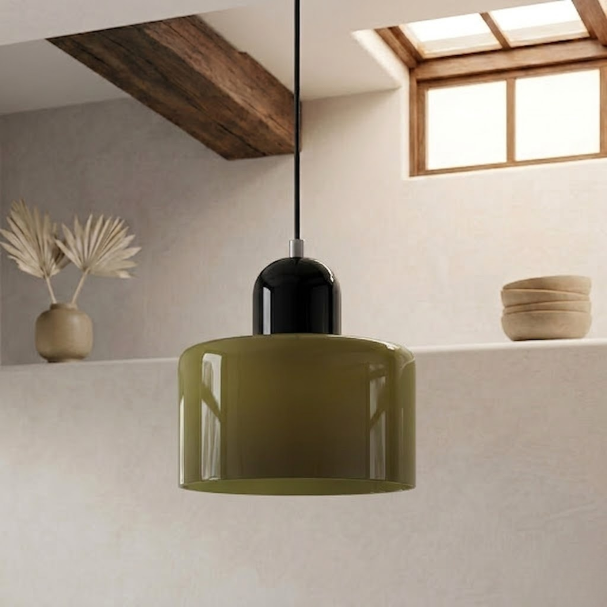 Moderne Glas-Pendelleuchte in Trommelform