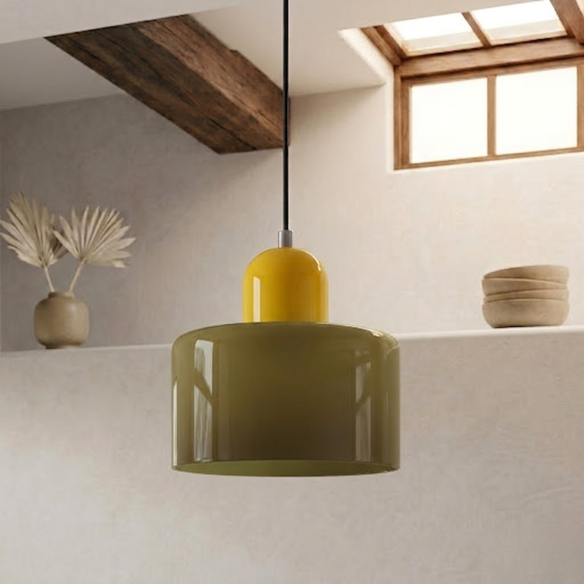 Moderne Glas-Pendelleuchte in Trommelform