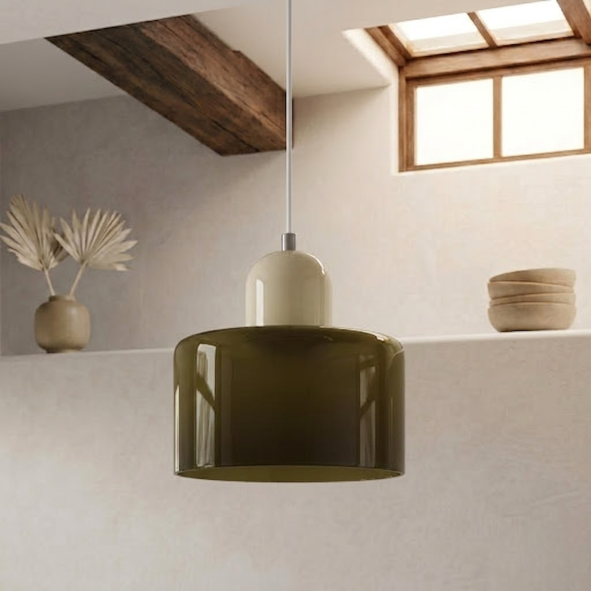 Moderne Glas-Pendelleuchte in Trommelform