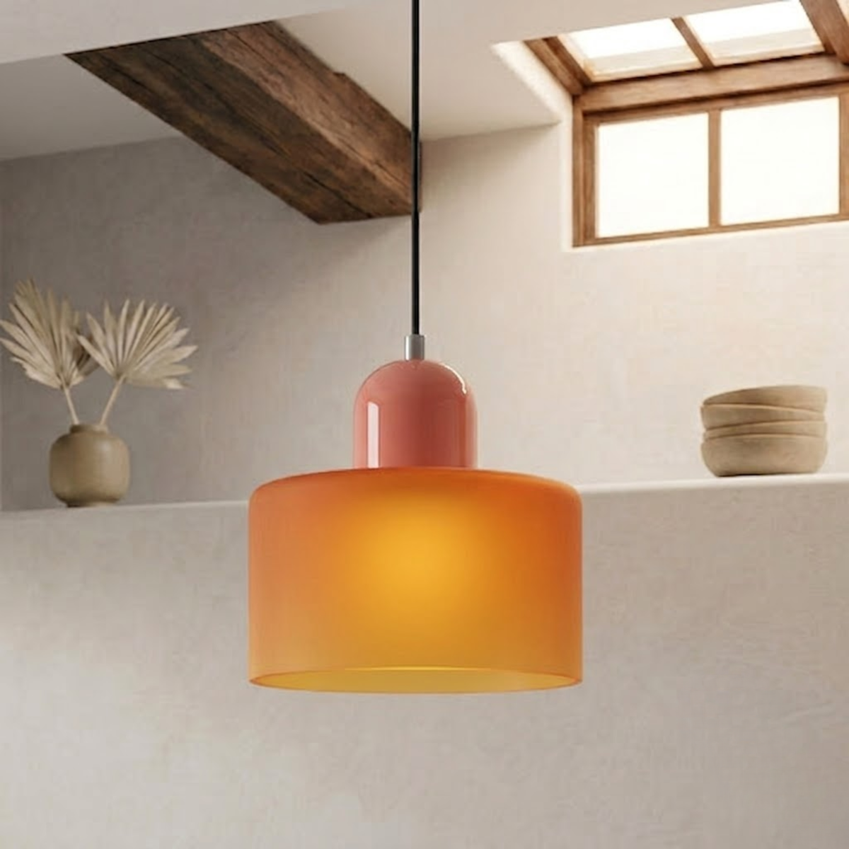 Moderne Glas-Pendelleuchte in Trommelform