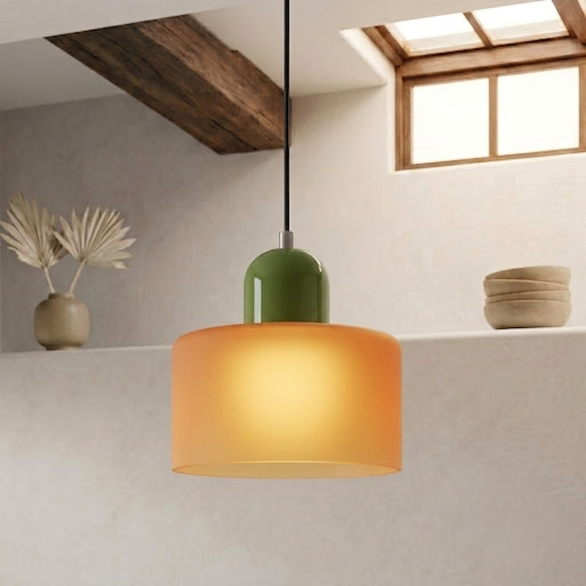 Moderne Glas-Pendelleuchte in Trommelform