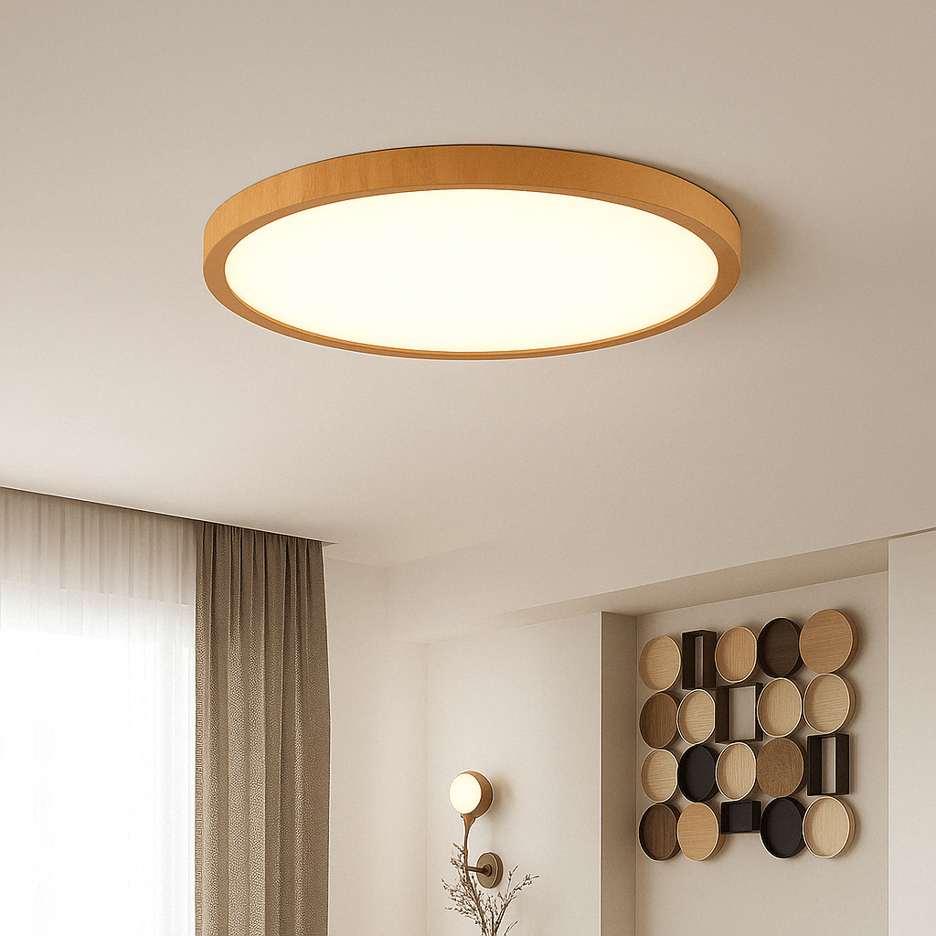 Moderne runde und ultradünne LED-Deckenleuchte in Holzoptik
