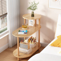 Moderner minimalistischer Beistelltisch aus Massivholz mit 3 Ebenen fürs Wohnzimmer, rund und oval