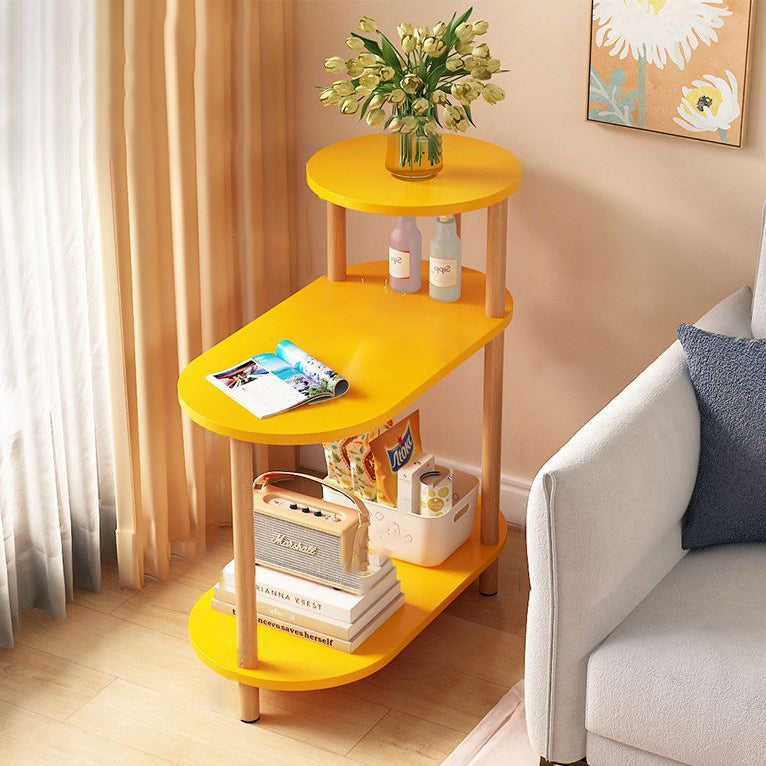 Moderner minimalistischer Beistelltisch aus Massivholz mit 3 Ebenen fürs Wohnzimmer, rund und oval