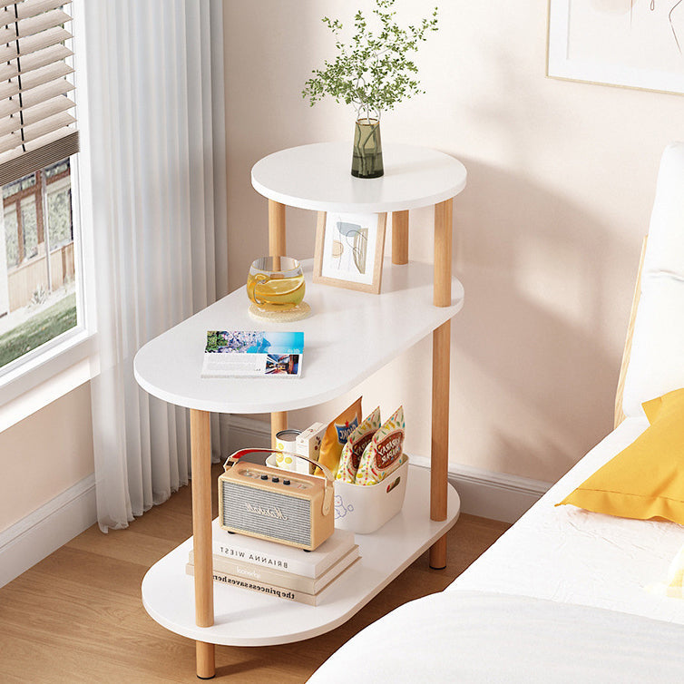 Moderner minimalistischer Beistelltisch aus Massivholz mit 3 Ebenen fürs Wohnzimmer, rund und oval