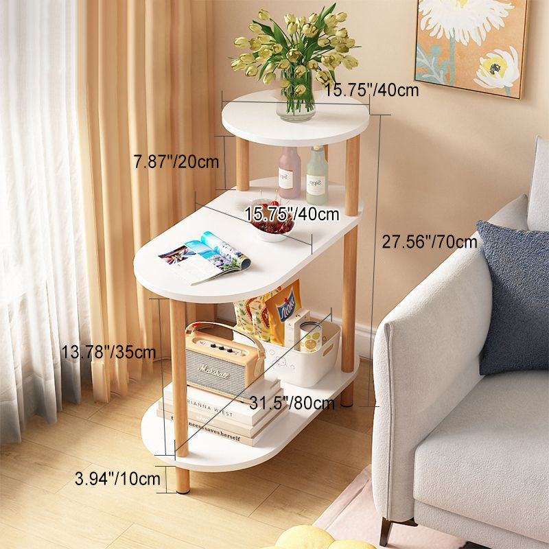 Moderner minimalistischer Beistelltisch aus Massivholz mit 3 Ebenen fürs Wohnzimmer, rund und oval