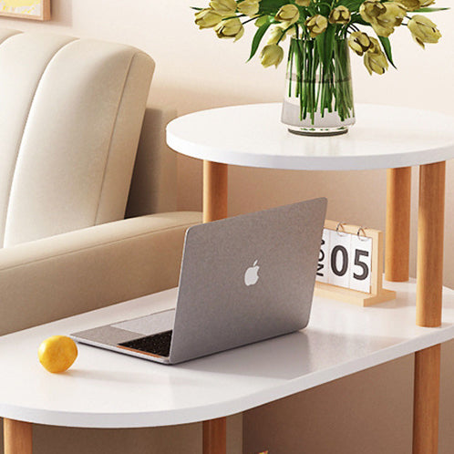 Moderner minimalistischer Beistelltisch aus Massivholz mit 3 Ebenen fürs Wohnzimmer, rund und oval