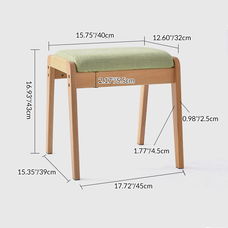 Moderner minimalistischer rechteckiger Schminktischhocker aus Massivholz und Leinen fürs Schlafzimmer