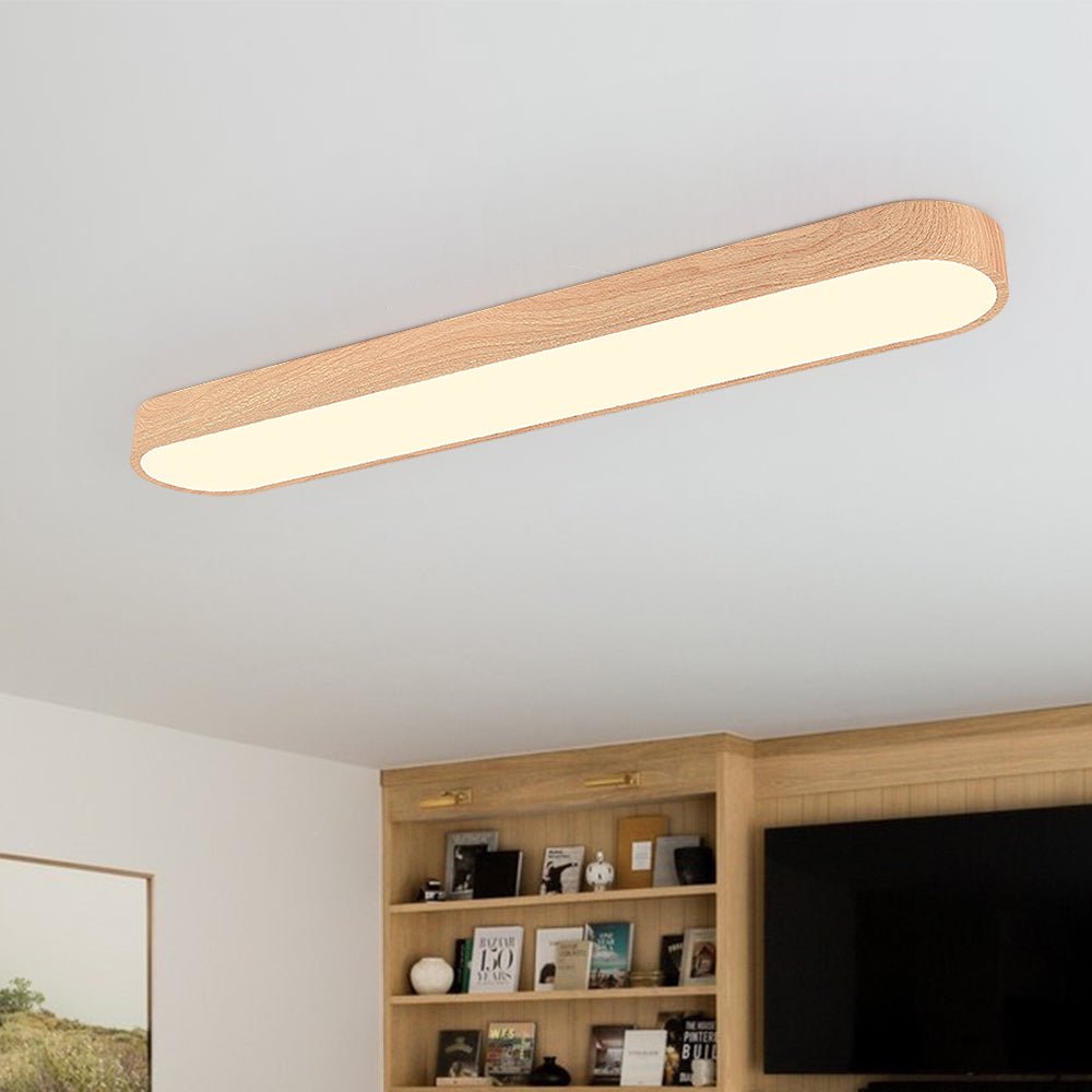 Ovale LED-Deckenleuchte in Holzoptik, Metallrahmen, 65–90 cm, warmweiß oder kaltweiß
