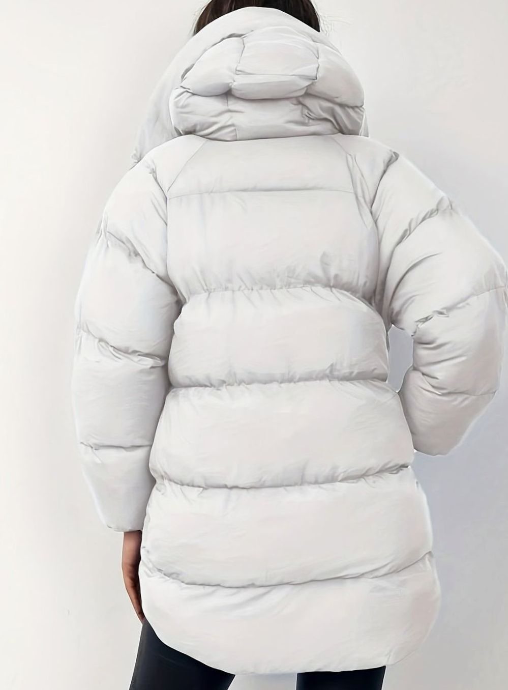 Oversized Damen-Pufferjacke mit Stehkragen und Reißverschluss