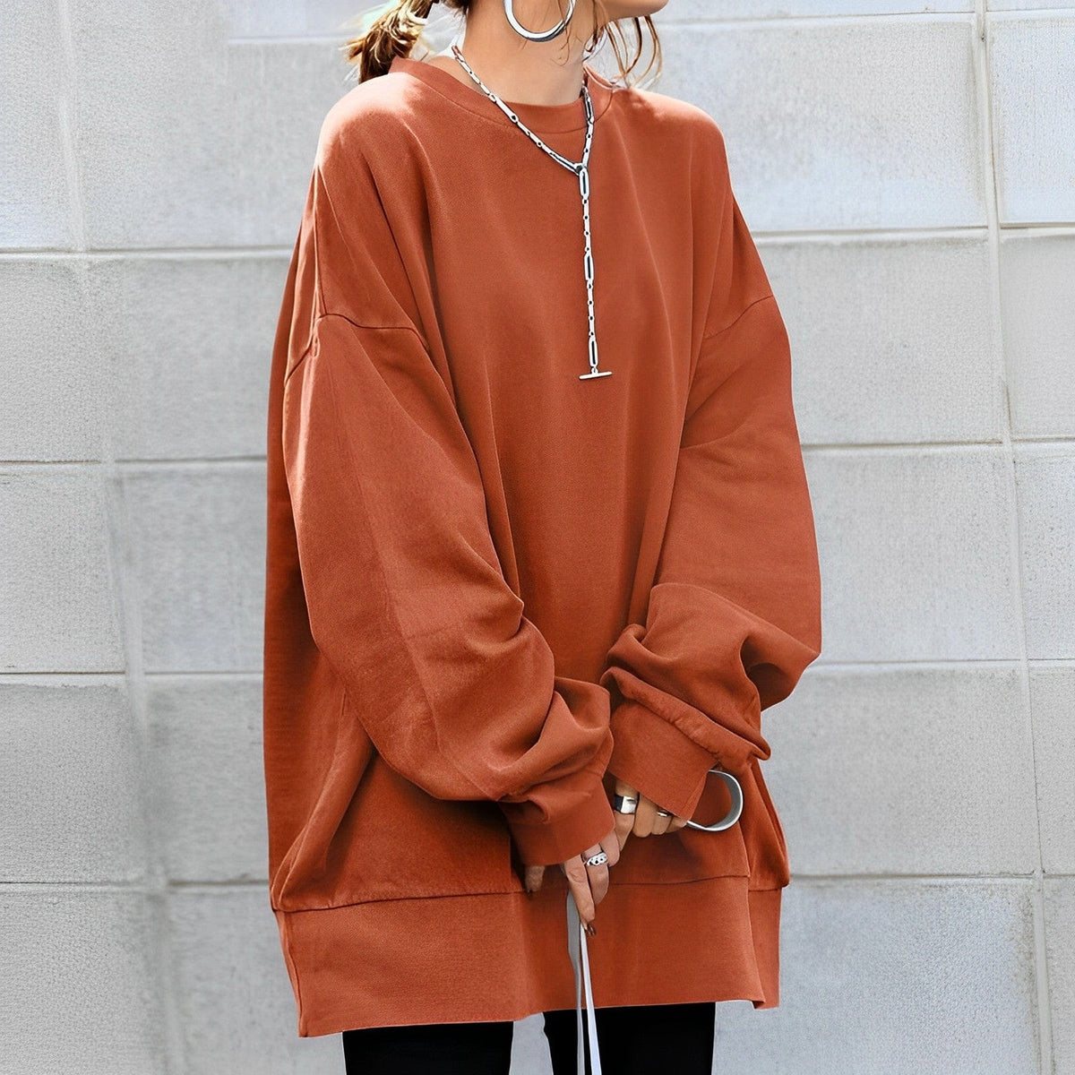 Oversized-Pullover mit Rundhalsausschnitt für Damen