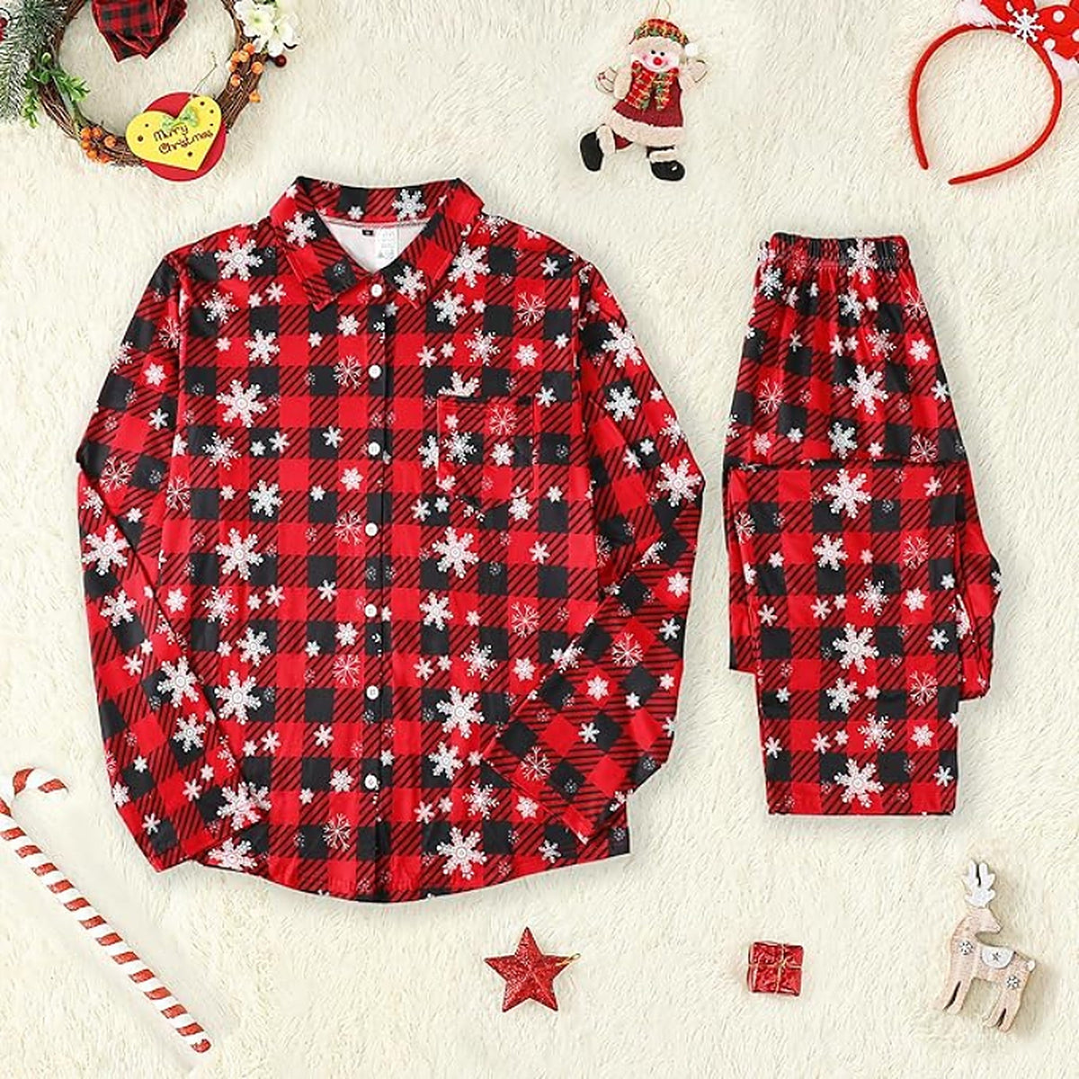 Passender Weihnachts-Schlafanzug – Kariertes Pyjama-Set für Paare