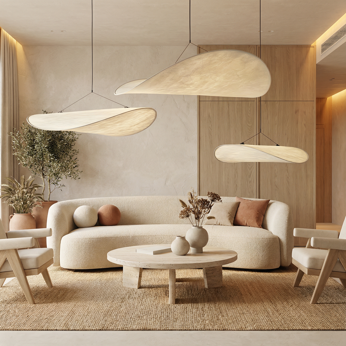 Pendelleuchte im Japandi-Stil mit schlichtem, minimalistischem Design für moderne Räume