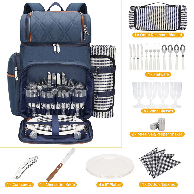 Picknick-Rucksack mit komplettem Geschirrset