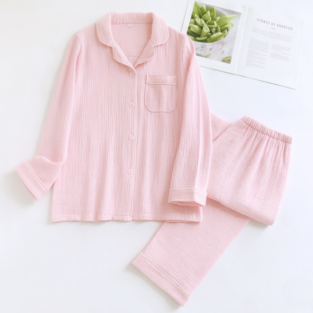 Pyjama-Set aus Baumwoll-Musselin mit langen Ärmeln und Hose