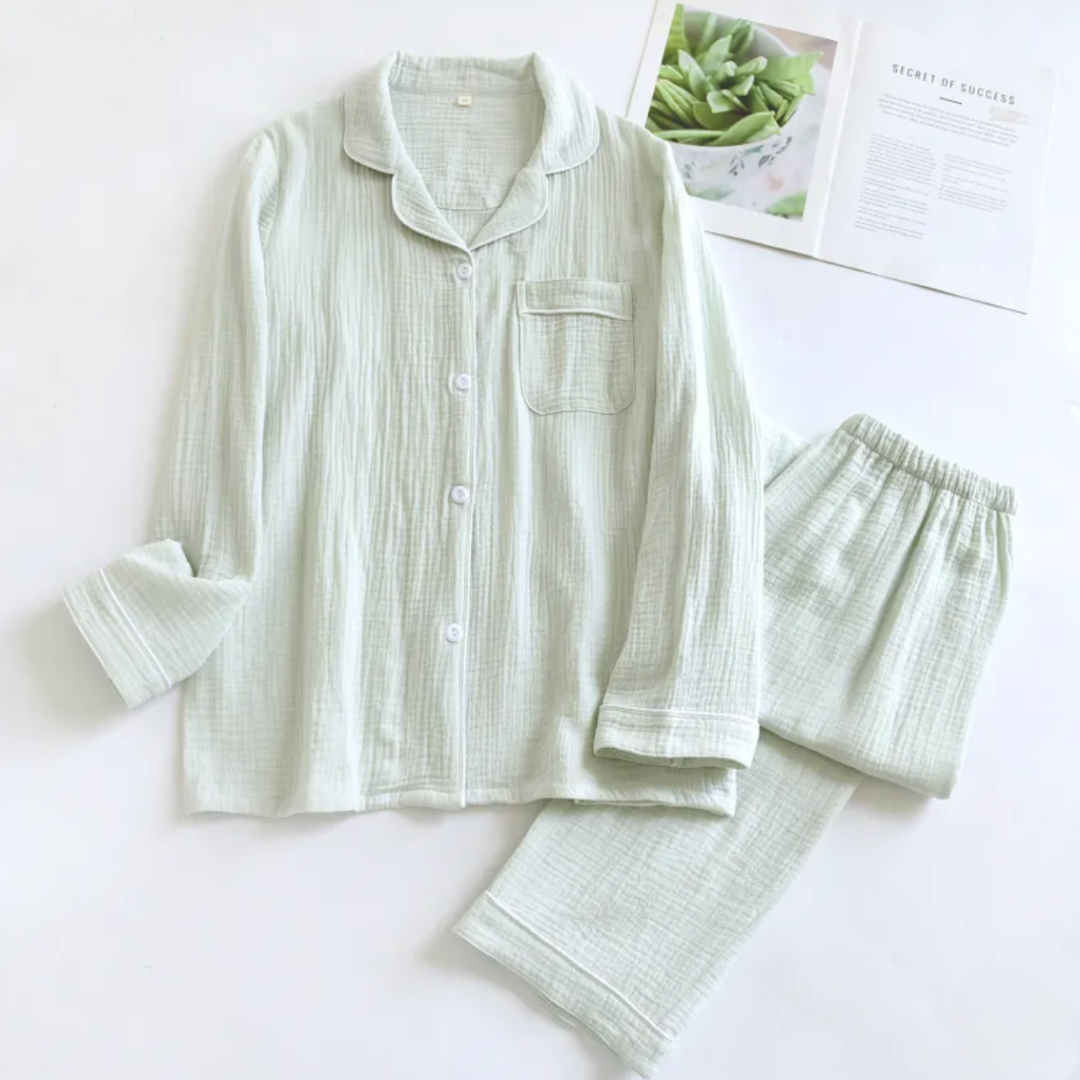 Pyjama-Set aus Baumwoll-Musselin mit langen Ärmeln und Hose