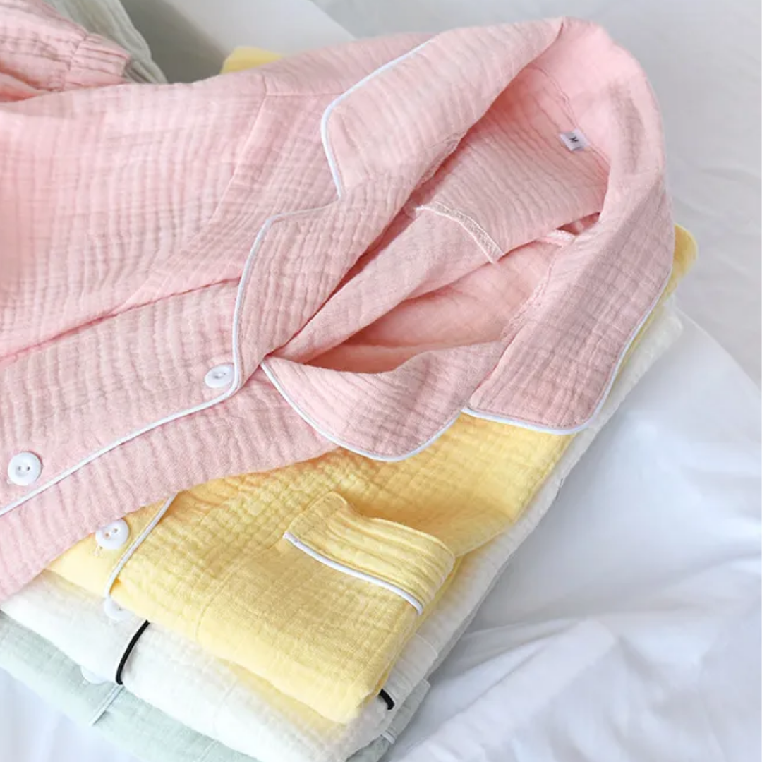 Pyjama-Set aus Baumwoll-Musselin mit langen Ärmeln und Hose