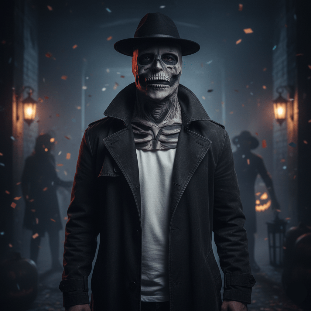 Realistische Skelettmaske mit optionalem Hut für Halloween