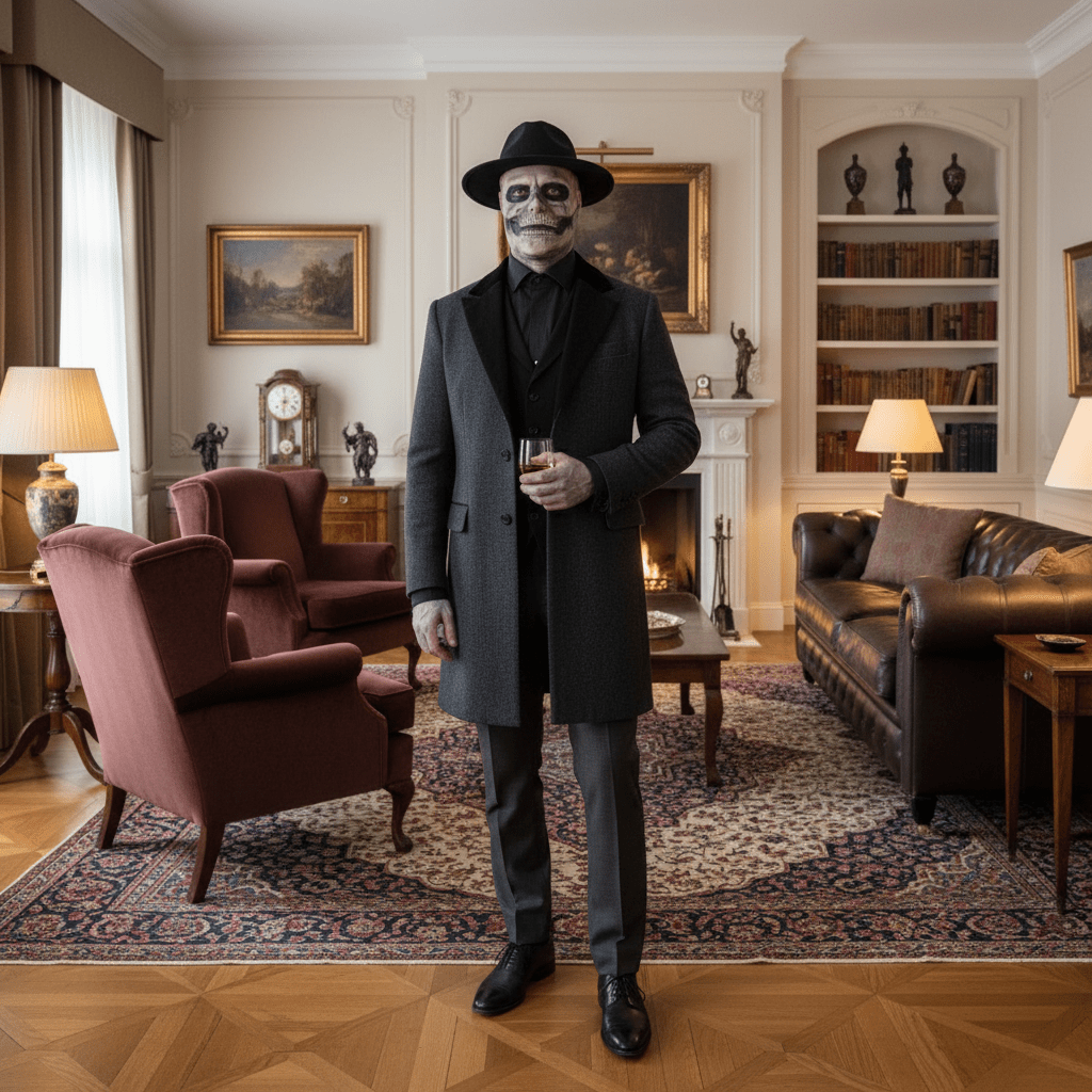 Realistische Skelettmaske mit optionalem Hut für Halloween