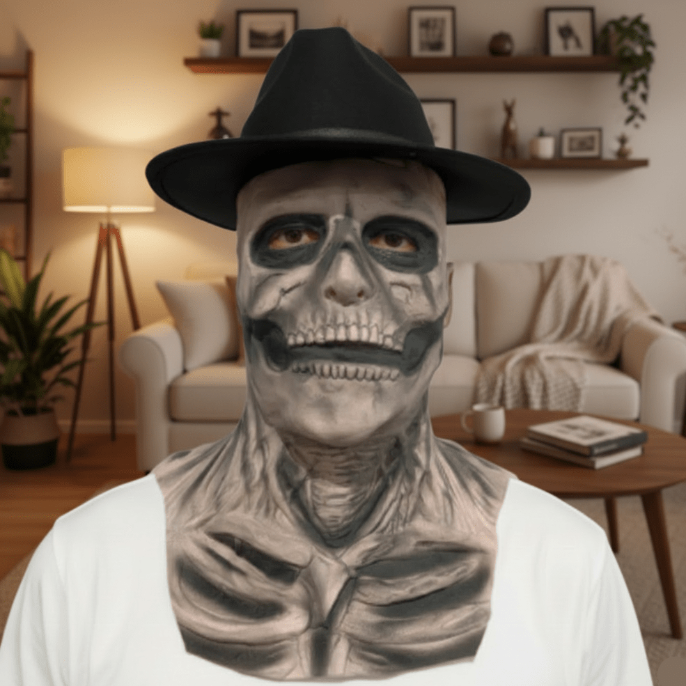 Realistische Skelettmaske mit optionalem Hut für Halloween