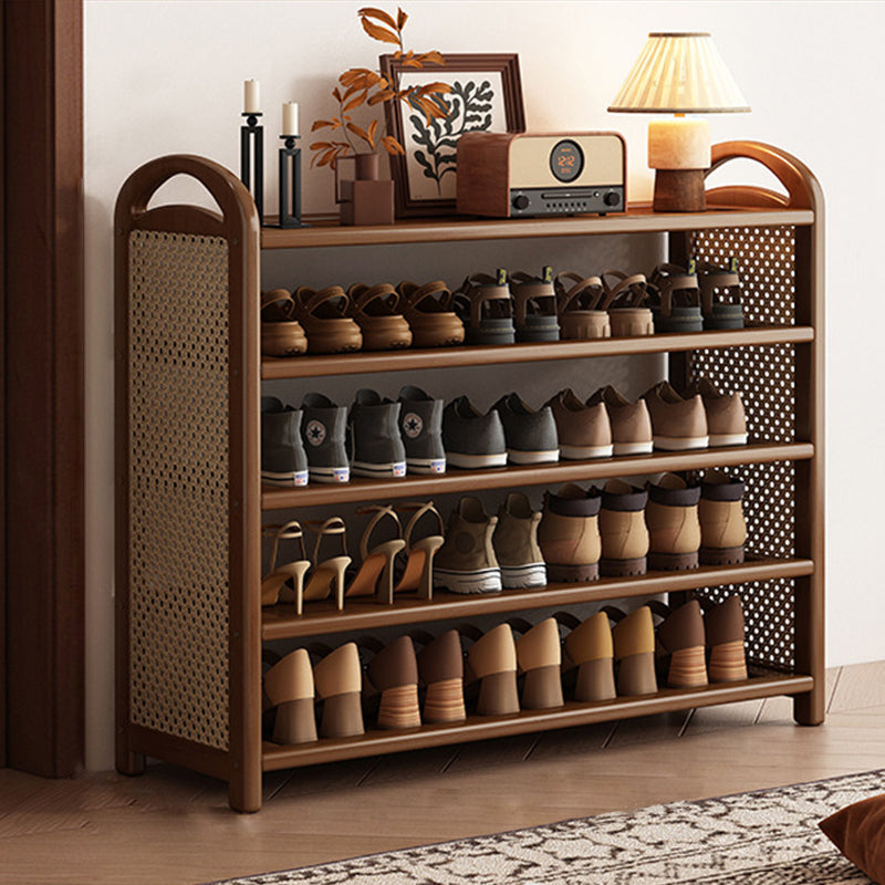 Rechteckiges Schuhregal im traditionellen Vintage-Stil aus Bambus, PE-Rattan und MDF mit 5/6 Ebenen für Eingangsbereich und Wohnzimmer