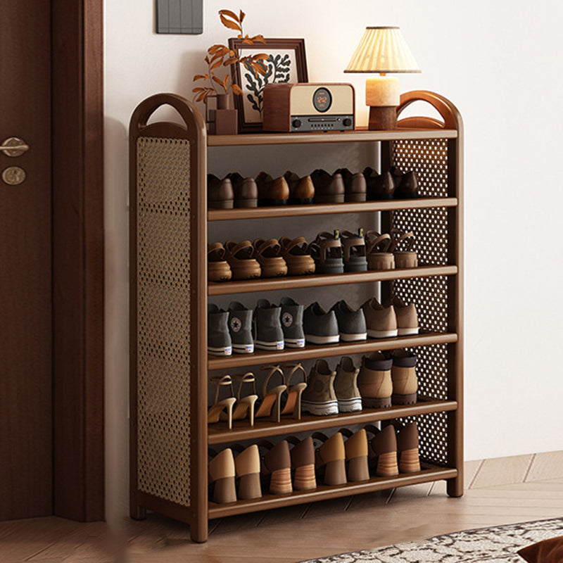 Rechteckiges Schuhregal im traditionellen Vintage-Stil aus Bambus, PE-Rattan und MDF mit 5/6 Ebenen für Eingangsbereich und Wohnzimmer