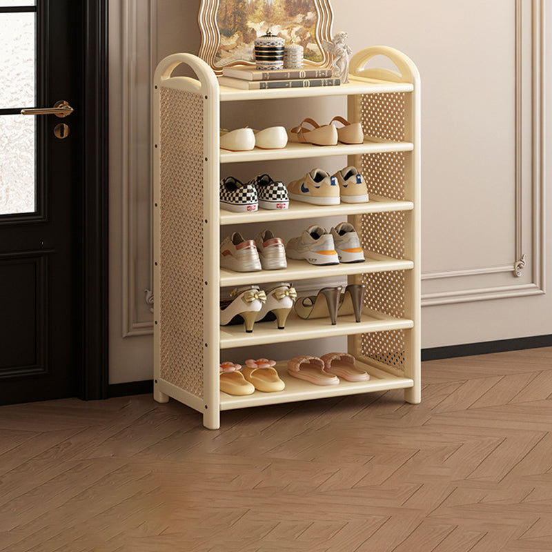 Rechteckiges Schuhregal im traditionellen Vintage-Stil aus Bambus, PE-Rattan und MDF mit 5/6 Ebenen für Eingangsbereich und Wohnzimmer