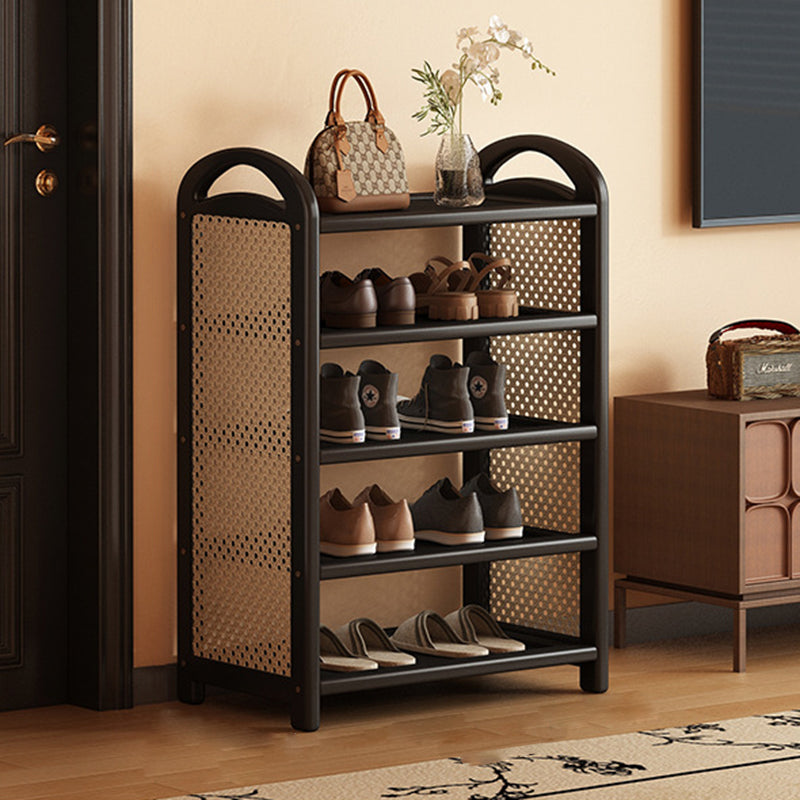 Rechteckiges Schuhregal im traditionellen Vintage-Stil aus Bambus, PE-Rattan und MDF mit 5/6 Ebenen für Eingangsbereich und Wohnzimmer