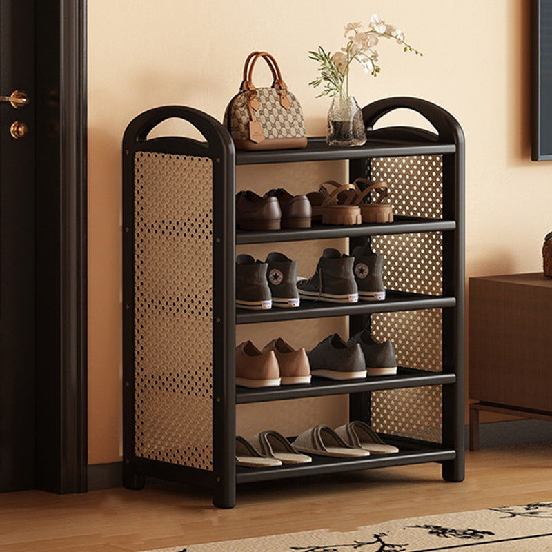 Rechteckiges Schuhregal im traditionellen Vintage-Stil aus Bambus, PE-Rattan und MDF mit 5/6 Ebenen für Eingangsbereich und Wohnzimmer