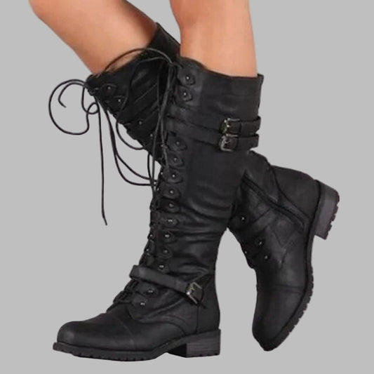 Retro-Schnürstiefel mit Schnalle für Damen