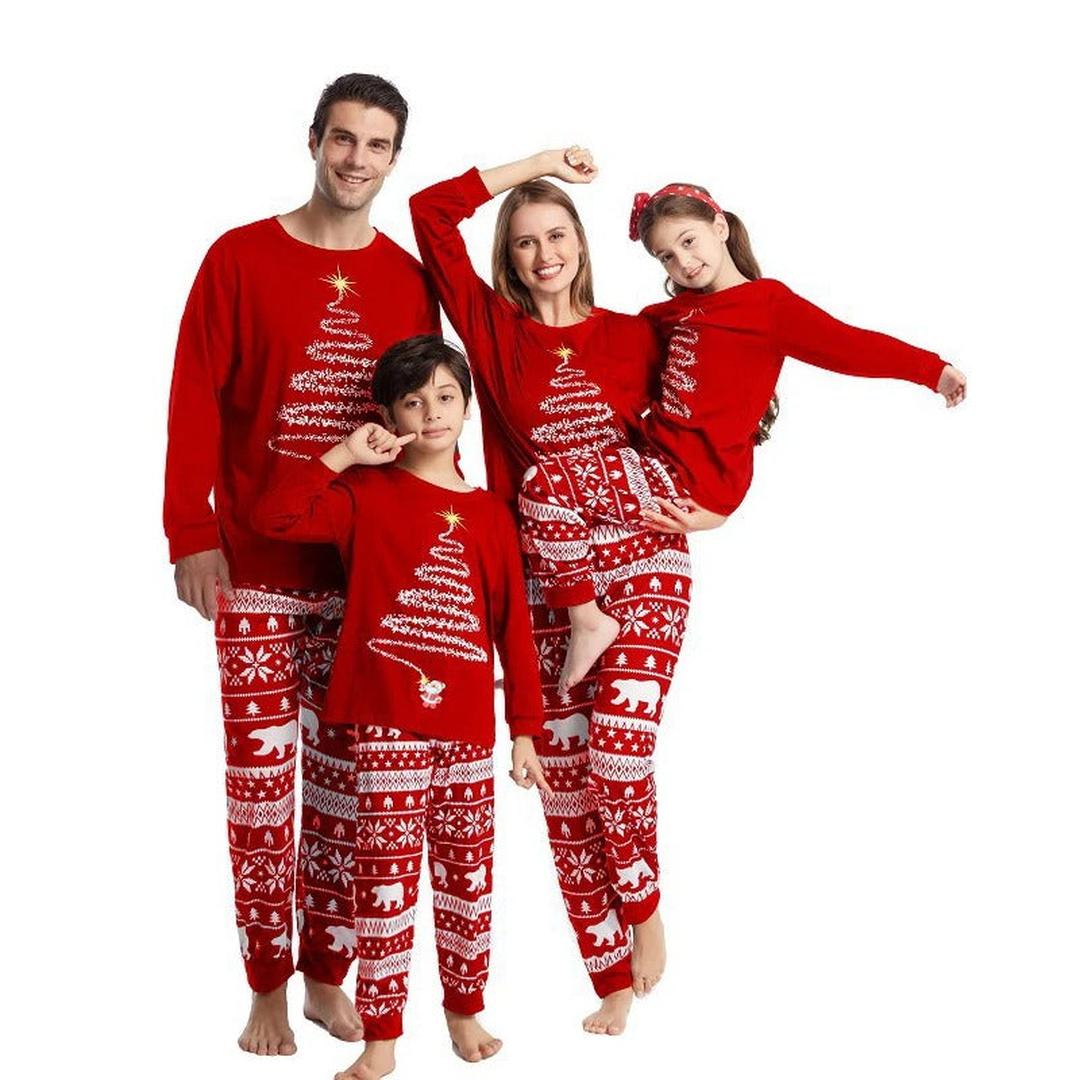 Rotes Weihnachts-Pyjama-Set für die Familie mit langen Ärmeln