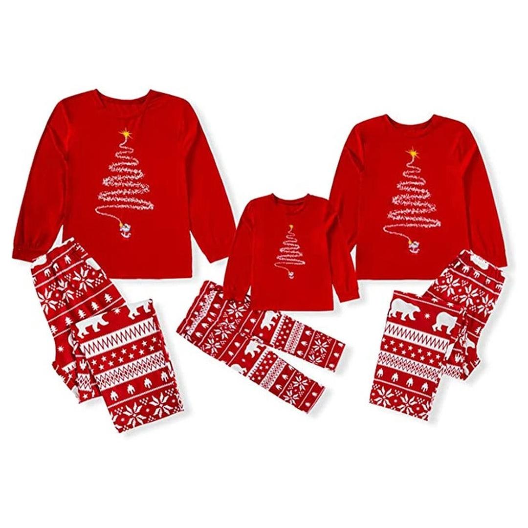 Rotes Weihnachts-Pyjama-Set für die Familie mit langen Ärmeln