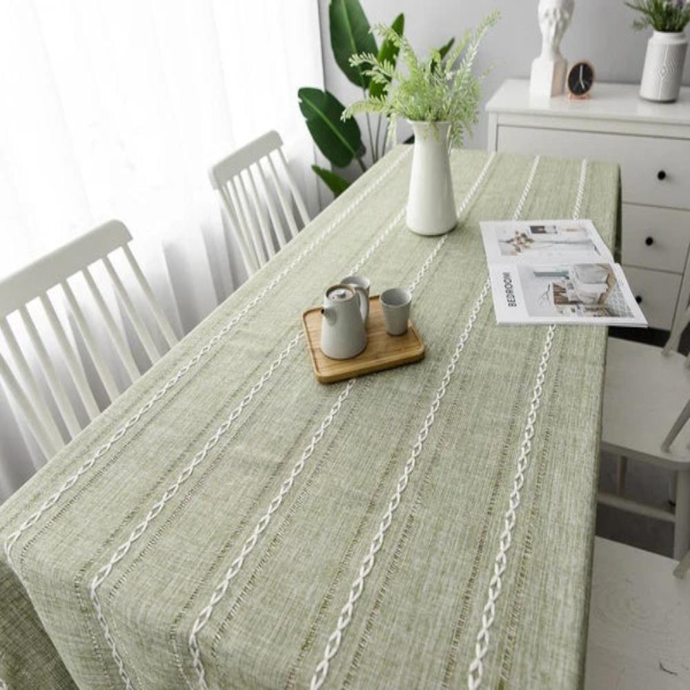 Rustikale Baumwoll-Leinen-Tischdecke mit gestreiftem Stickmuster für den Esstisch