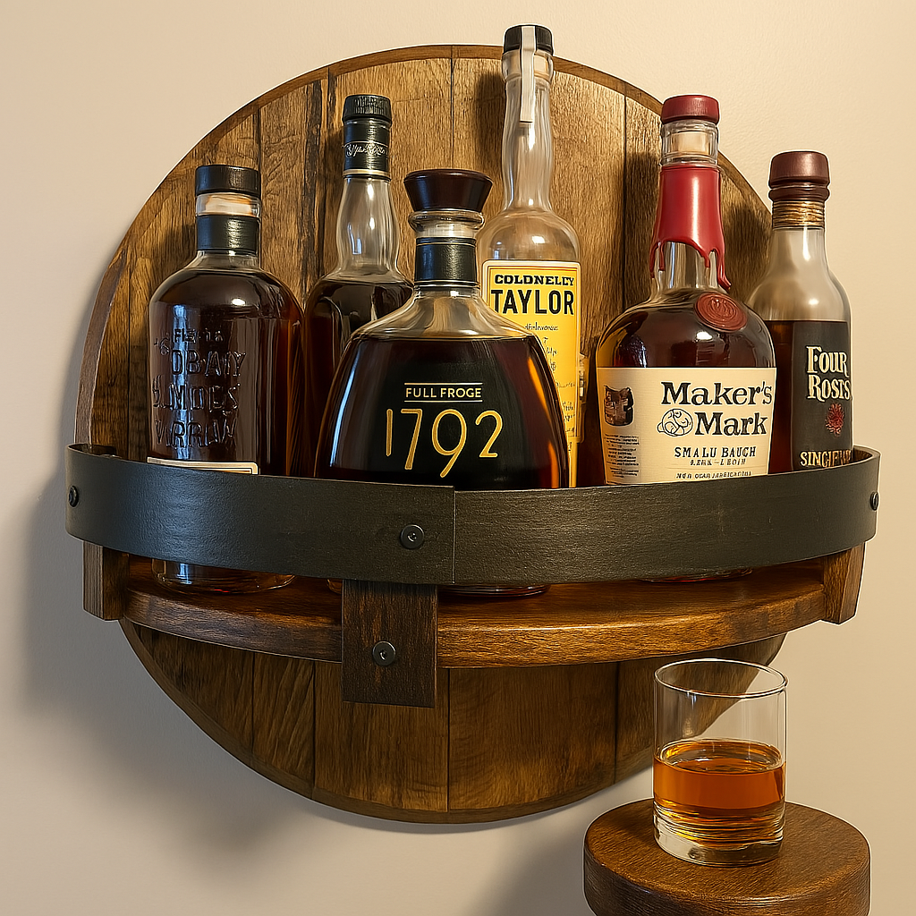 Rustikales Wandregal aus Eiche für Whiskyflaschen
