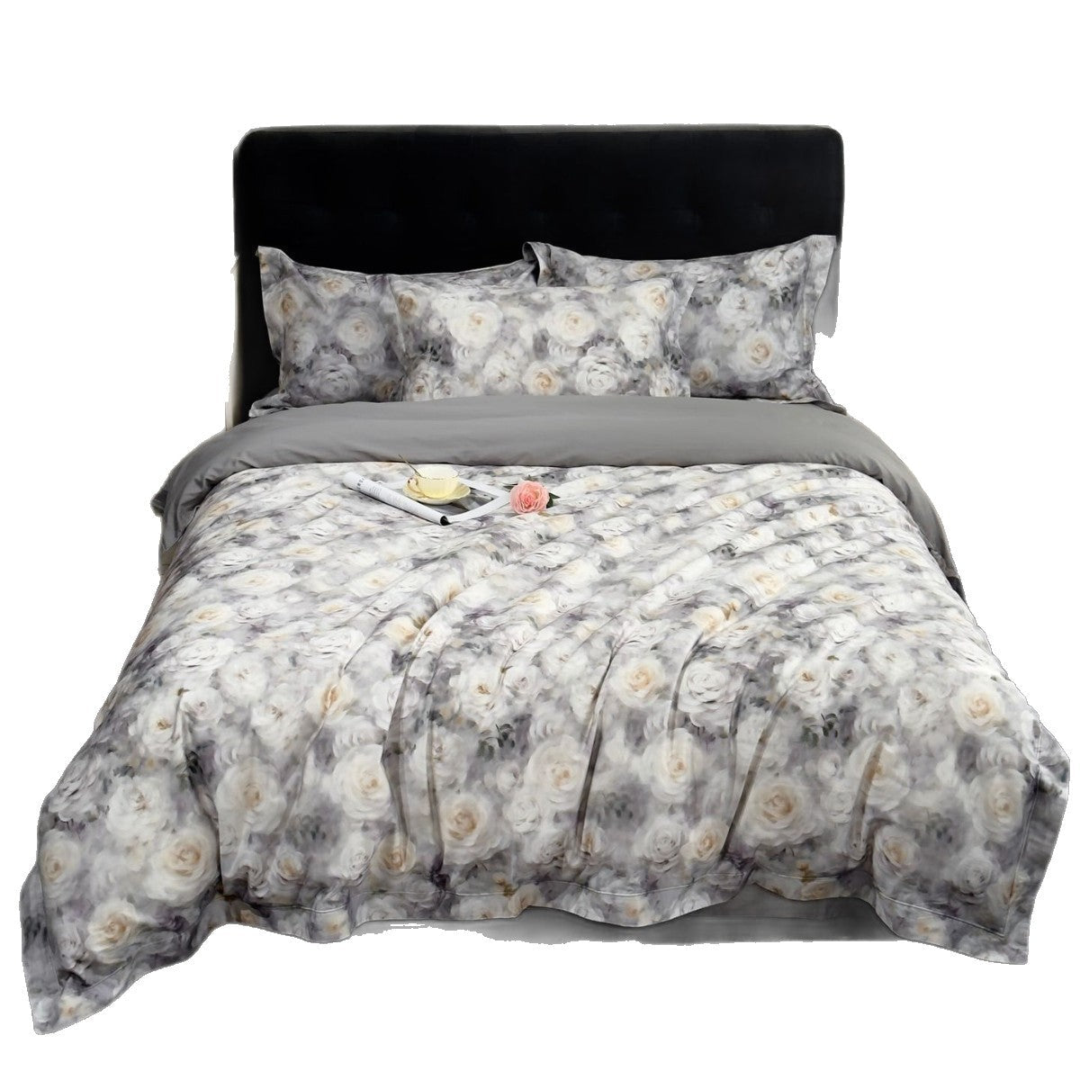 Satin-Bettwäsche-Set mit zartem Blumen- und Schmetterlingsprint und Wendefunktion