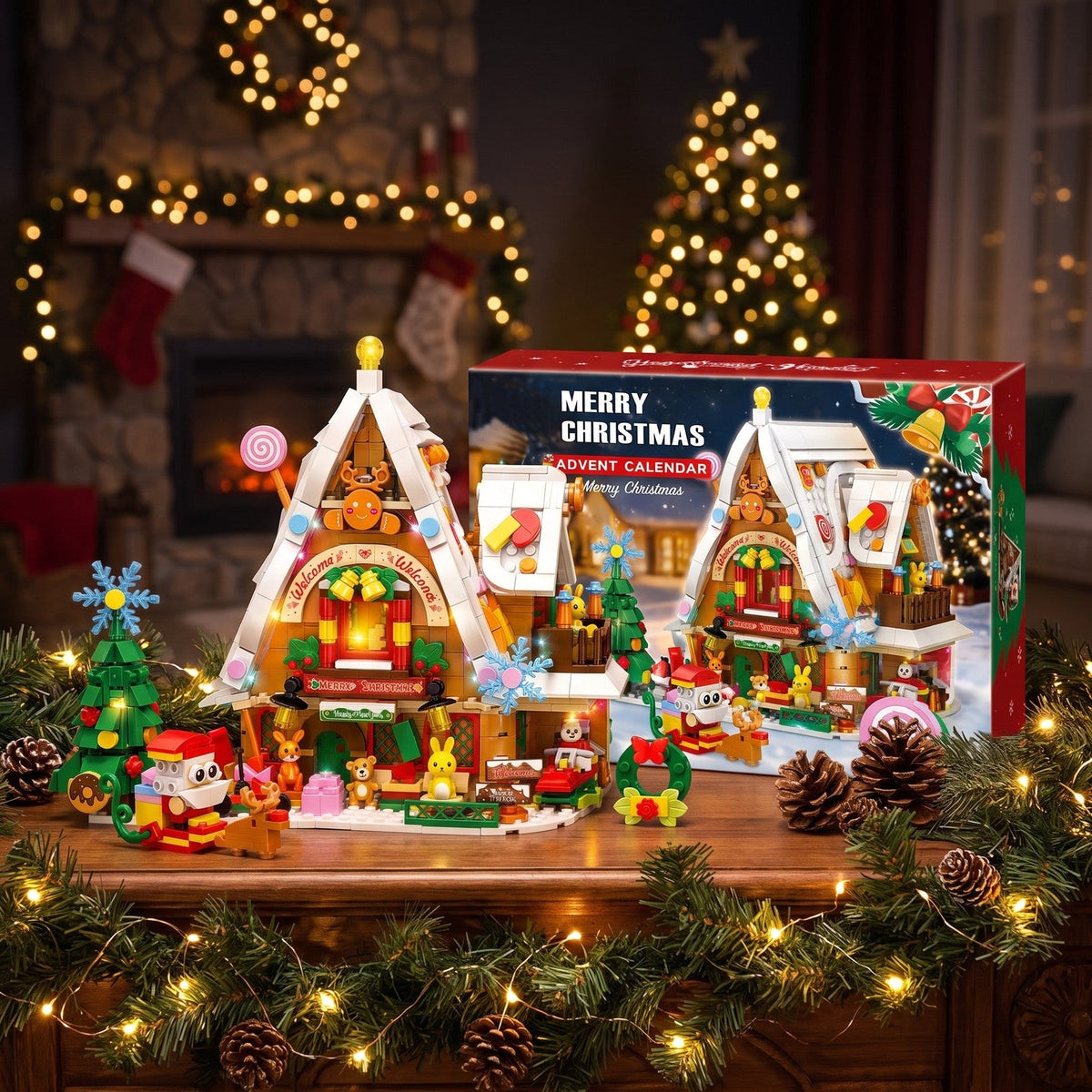 Schneehaus-Adventskalender mit Innenbeleuchtung, 898-teiliges Bauset