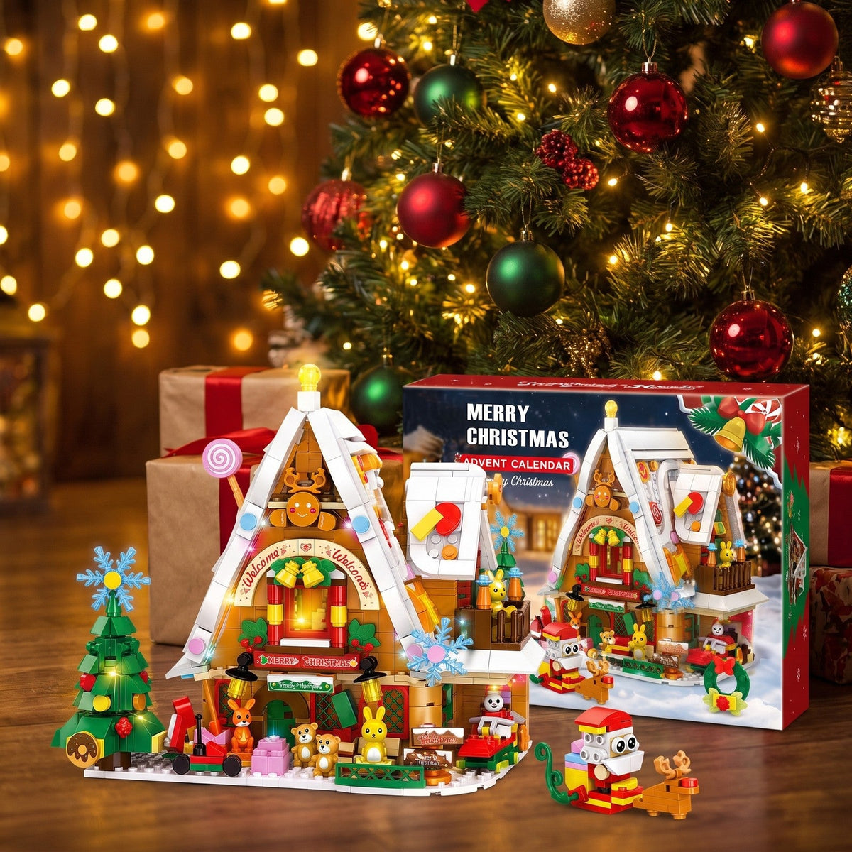 Schneehaus-Adventskalender mit Innenbeleuchtung, 898-teiliges Bauset