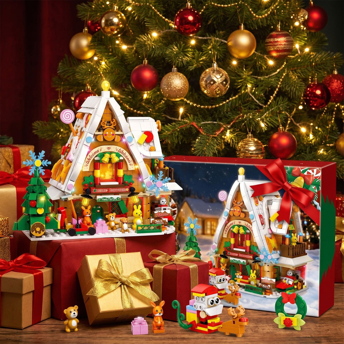 Schneehaus-Adventskalender mit Innenbeleuchtung, 898-teiliges Bauset