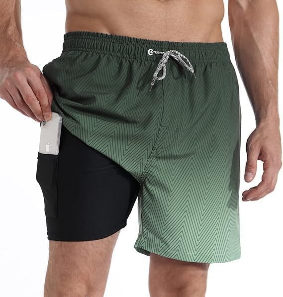 Schnelltrocknende Badeshorts mit Kompressions-Innenhose für Herren