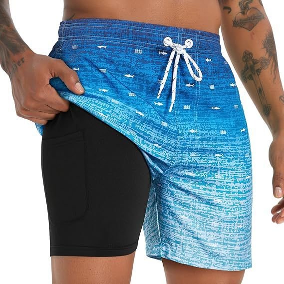 Schnelltrocknende Badeshorts mit Kompressions-Innenhose für Herren