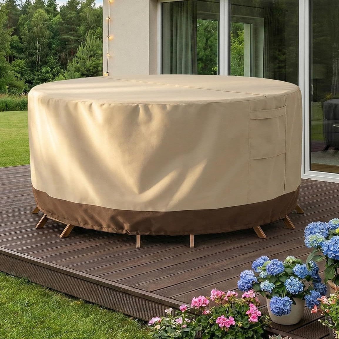 Schutzhülle für runde Gartentische aus atmungsaktivem Material