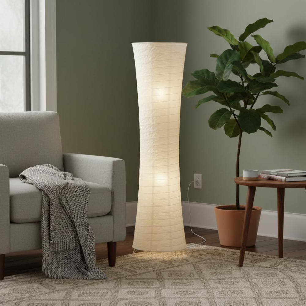 Skulpturale LED-Stehlampe für ein warmes Wohnzimmerambiente