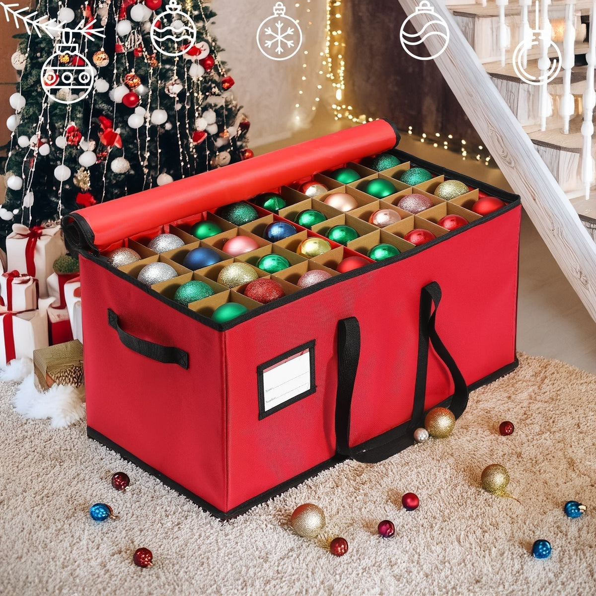 Stapelbare Aufbewahrungsbox für Weihnachtsschmuck – für 72 Christbaumkugeln, 61 x 30 x 30 cm