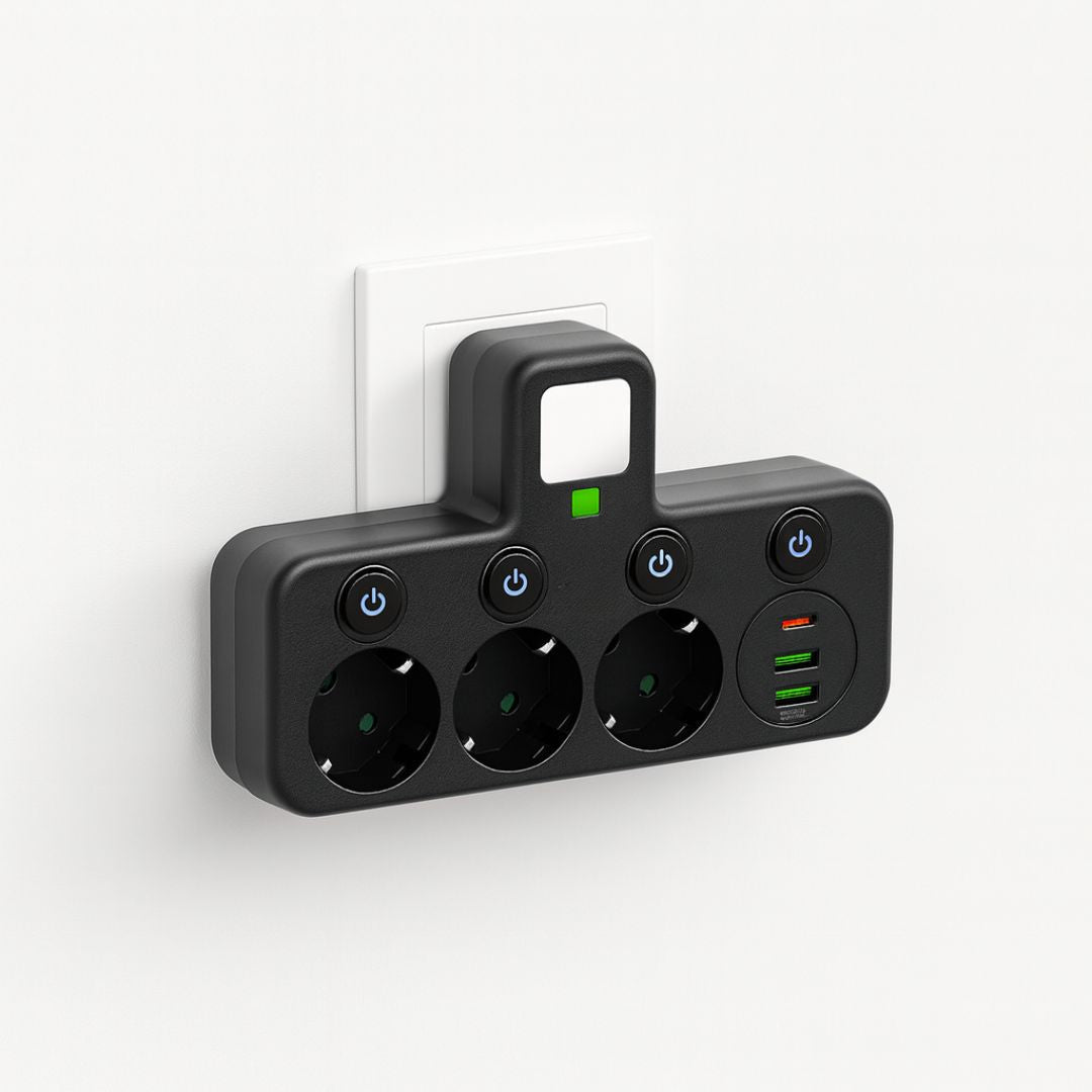 Steckdosenleiste mit 3 Steckdosen | Mehrfachsteckdose mit USB | Wandstecker-Adapter