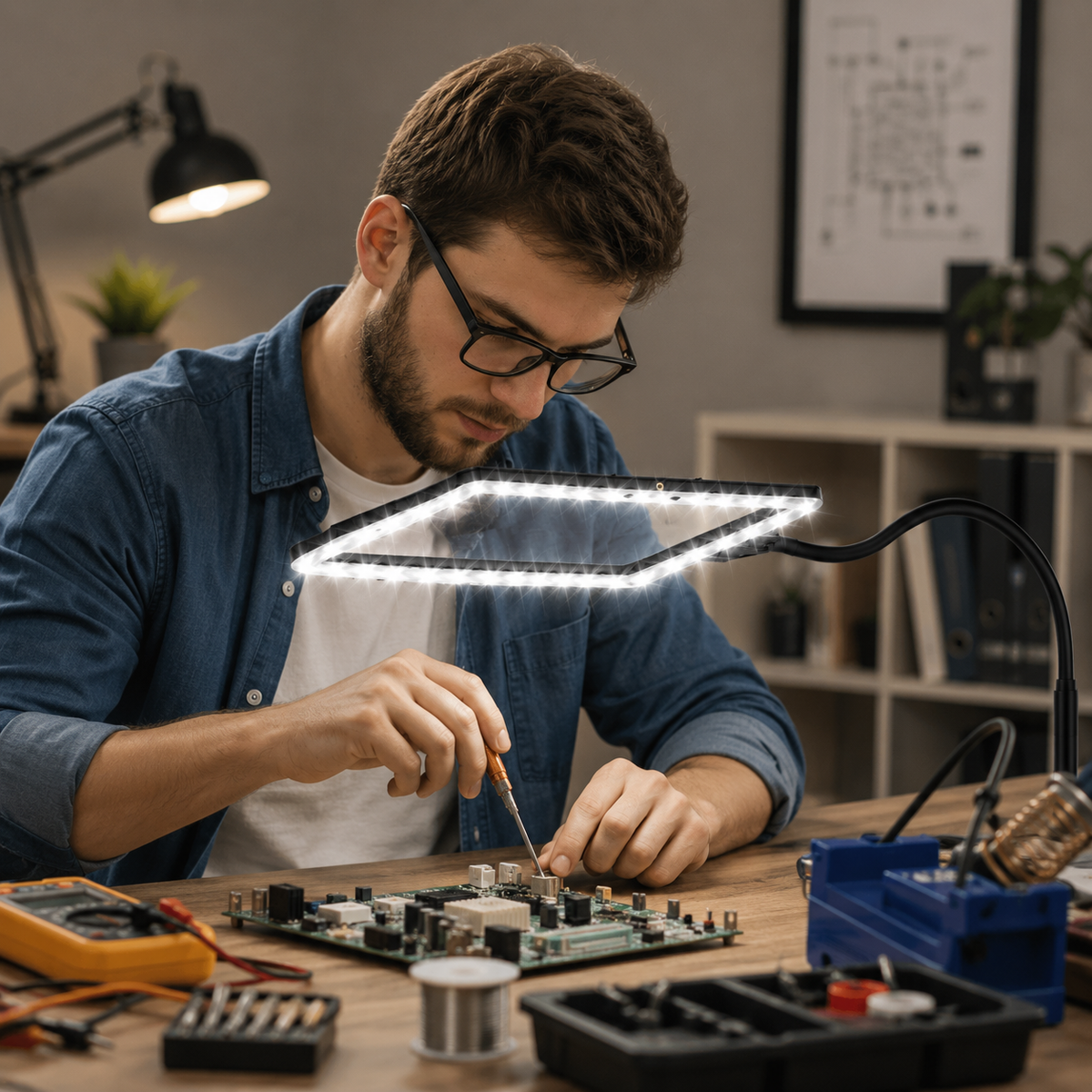Stehleuchte mit Lupe – perfekt für Detailarbeiten